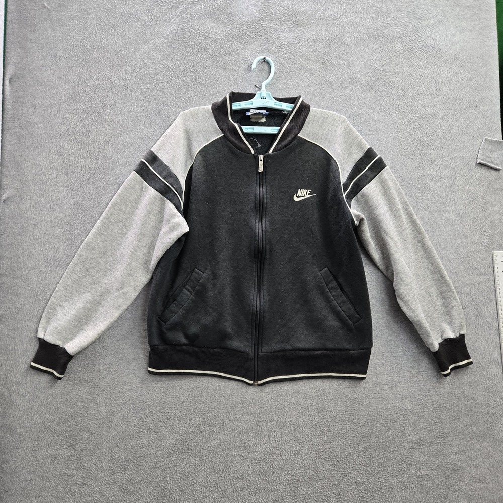 VINTAGE Nike Men Jacket M Black Colorblock Bomber Logo 80s READ